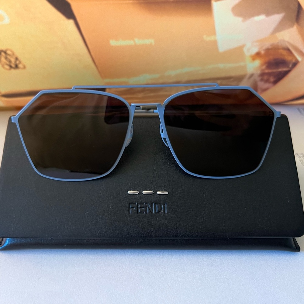 Fendi Geometric Frame Sunglasses – Powder Blue / Black Lenses